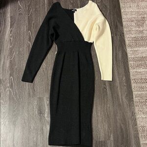 Express Asymmetrical Black and Cream Dress
